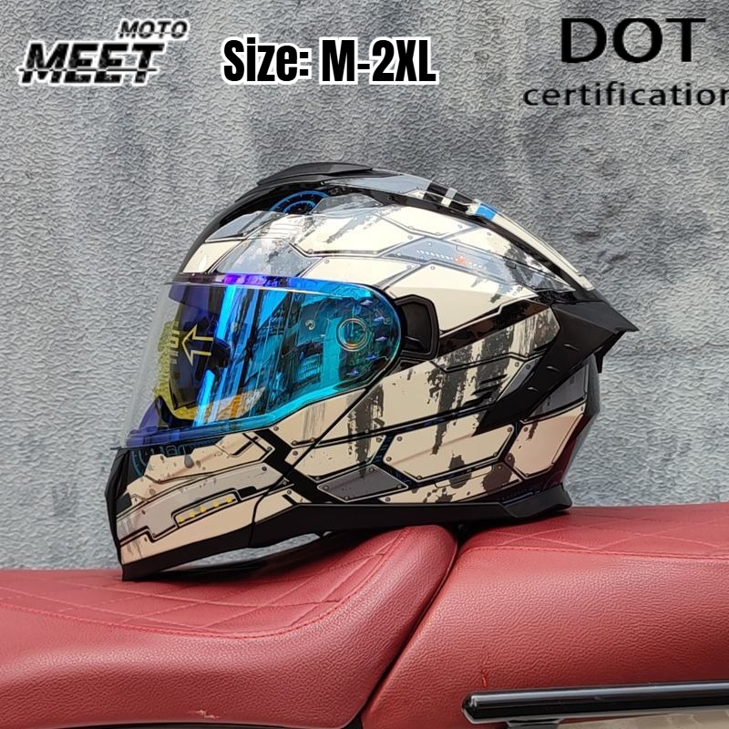 Dual Visor Motorcycle Racing Helmet - ユニセックス対応のフルフェイス型バイク用ヘルメット。クイックリリースバックル付きのデュアルバイザーを搭載。スタイリッシュで保護性能に優れたバイク用ヘルメット。