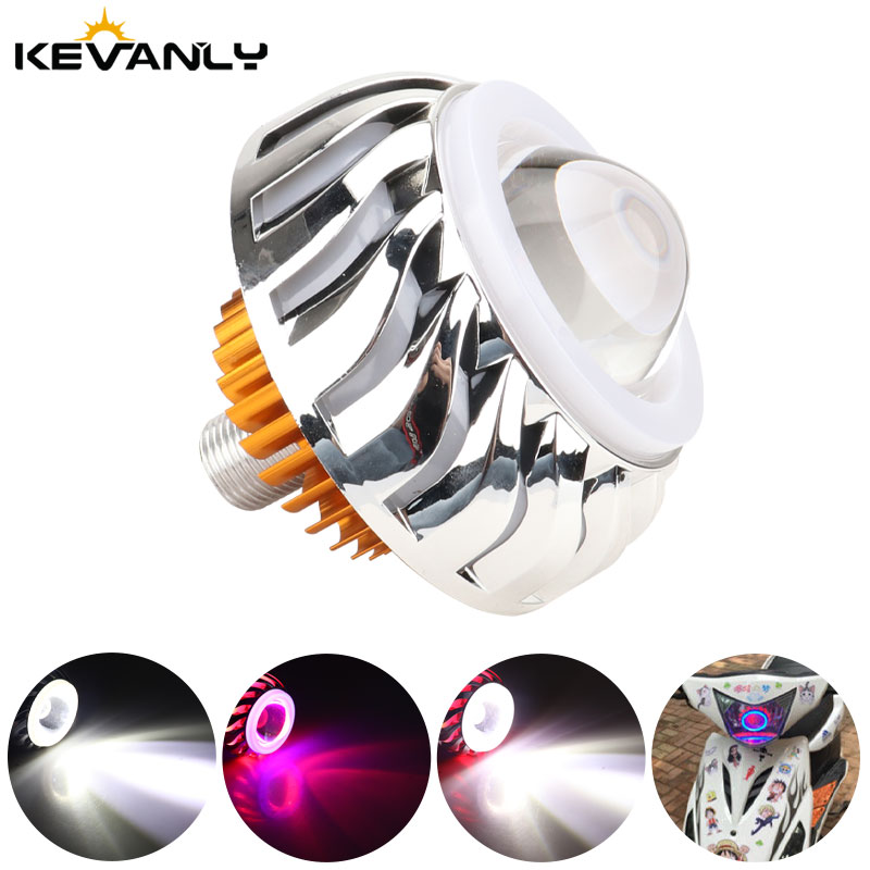 Universal Motorcycle Led Headlight Projector - 1 個車のオートバイのヘッドライトデュアル LED 天使悪魔の目ヘッドライトプロジェクターレンズハイ/ロービームストロボスポットライト DRL ハローランプ