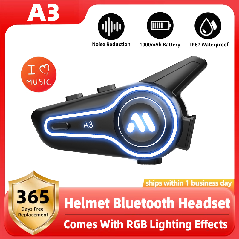 Full Face Motorcycle Helmet With Bluetooth - 新型A3バイクヘルメットBluetoothヘッドセットノイズリダクション防水ワイヤレス5.4 RGBライト1000mAhバッテリーミュージックプレーヤーHIFI