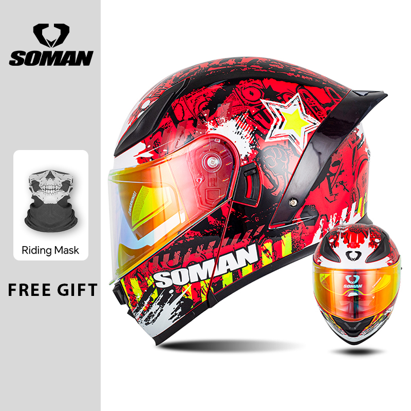 SOMAN モジュラーヘルメット フリップアップ フルフェイ - Dual Visor Motorcycle Racing Helmet のレビューと価格