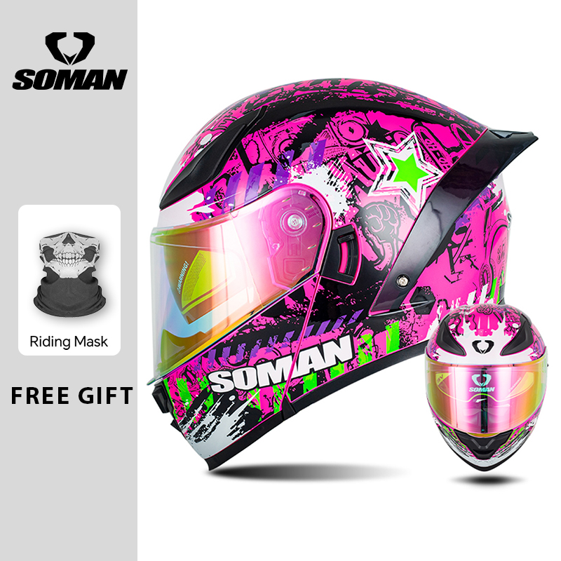 SOMAN モジュラーヘルメット フリップアップ フルフェイ - Dual Visor Motorcycle Racing Helmet のレビューと価格