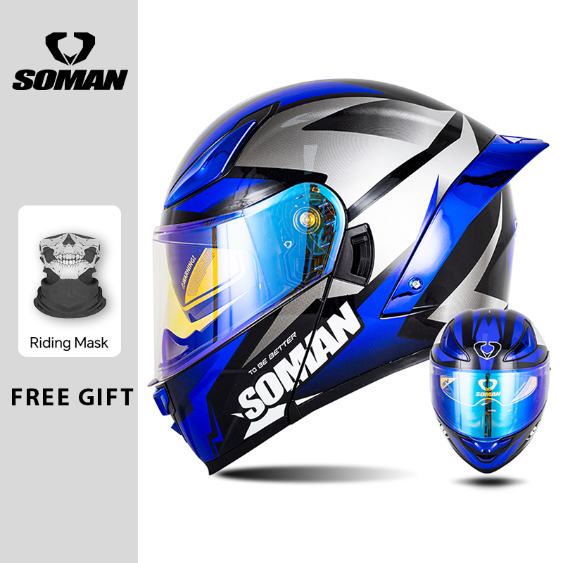SOMAN モジュラーヘルメット フリップアップ フルフェイ - Dual Visor Motorcycle Racing Helmet のレビューと価格