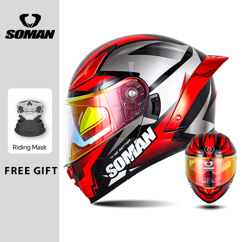 SOMAN モジュラーヘルメット フリップアップ フルフェイ - Dual Visor Motorcycle Racing Helmet のレビューと価格